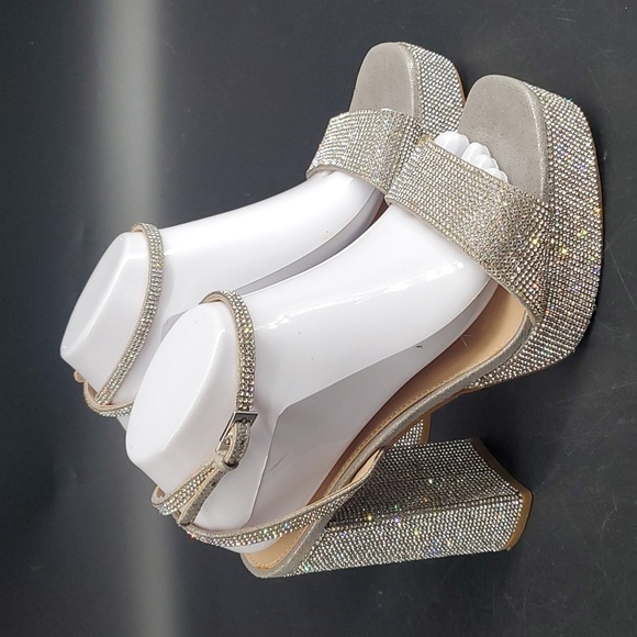 Steve Madden Lessa Rhinestone Platform Bling Block Heels 10M - Picture 2 of 10